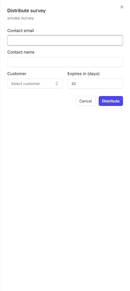 The Distribute survey panel with the contact, customer and expiry