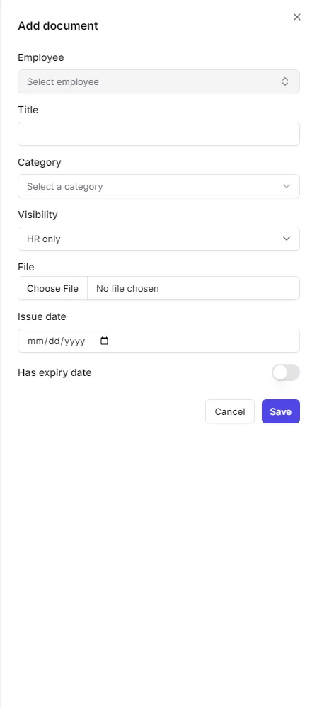 The Add document form