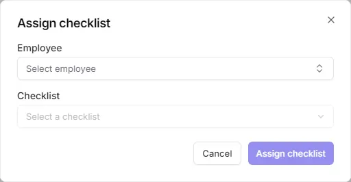 The assign checklist dialog with the employee and checklist pickers