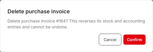 The confirmation to delete a purchase invoice