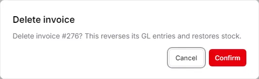 The delete confirmation for a sales invoice