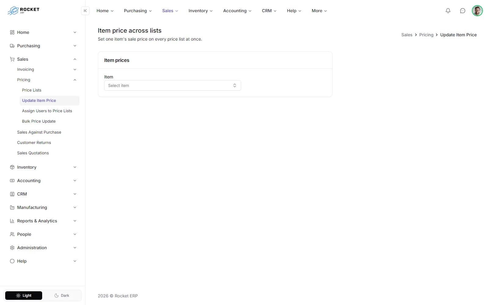 Item price across lists with one price per price list